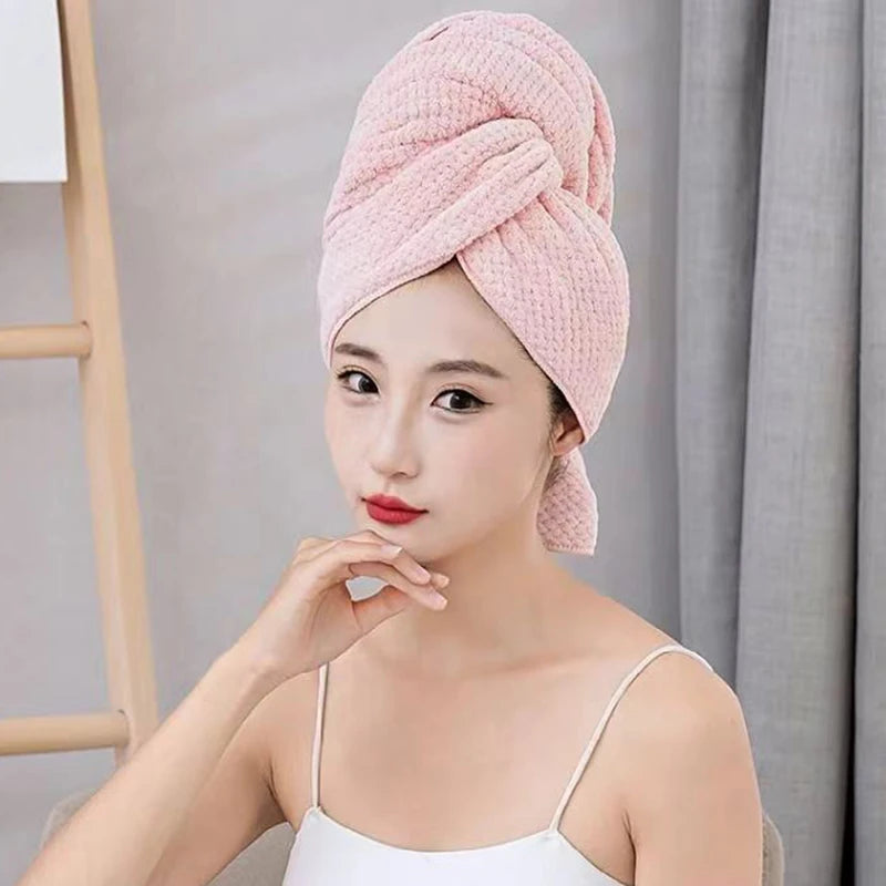 Toalla de microfibra para el cabello, envoltura extragrande de secado rápido con banda elástica, turbante suave Ultra absorbente