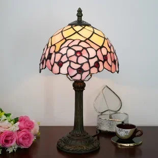 Stained Glass Table Lamp, Antique Green Tiffany Style Reading Light for Bedroom, Living Room and Office Decor Lampara Salon