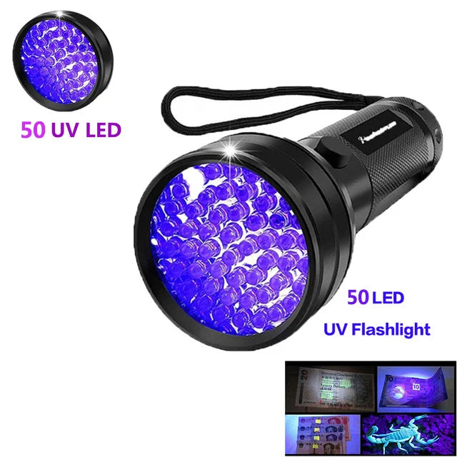 UV Flashlight 21/51/100 LED UV Light 395nm UV Flashlights Ultraviolet Torch Black Light Detector for Dry Pets Urine Stains Bug