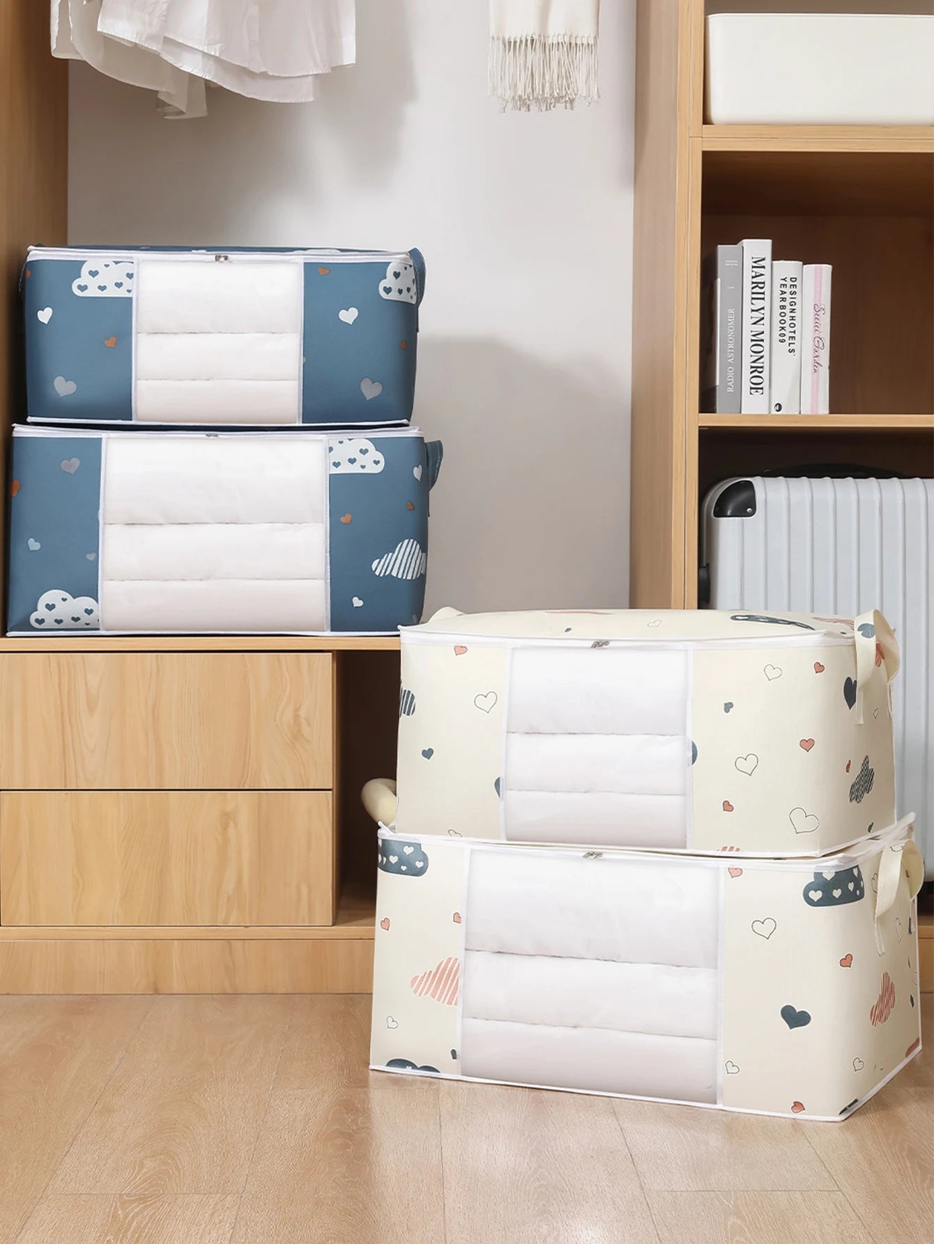 Storage Clothes Bins Closet Bags - Organizing Blanket Pillow Sheet Sweater, Foldable Fabric Bedroom Storage with Lids Zipper