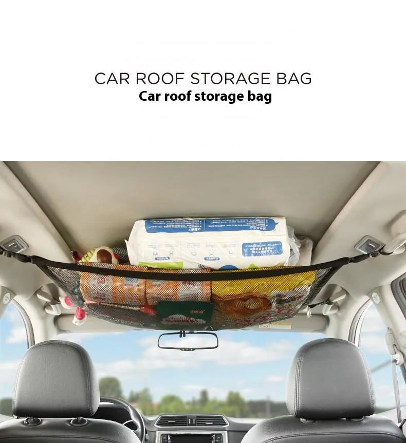 Car Roof Storage Net Durable Adjustable Hanging Organizer Bag for Vehicle Trunk Cabin Accessories Universal Fit