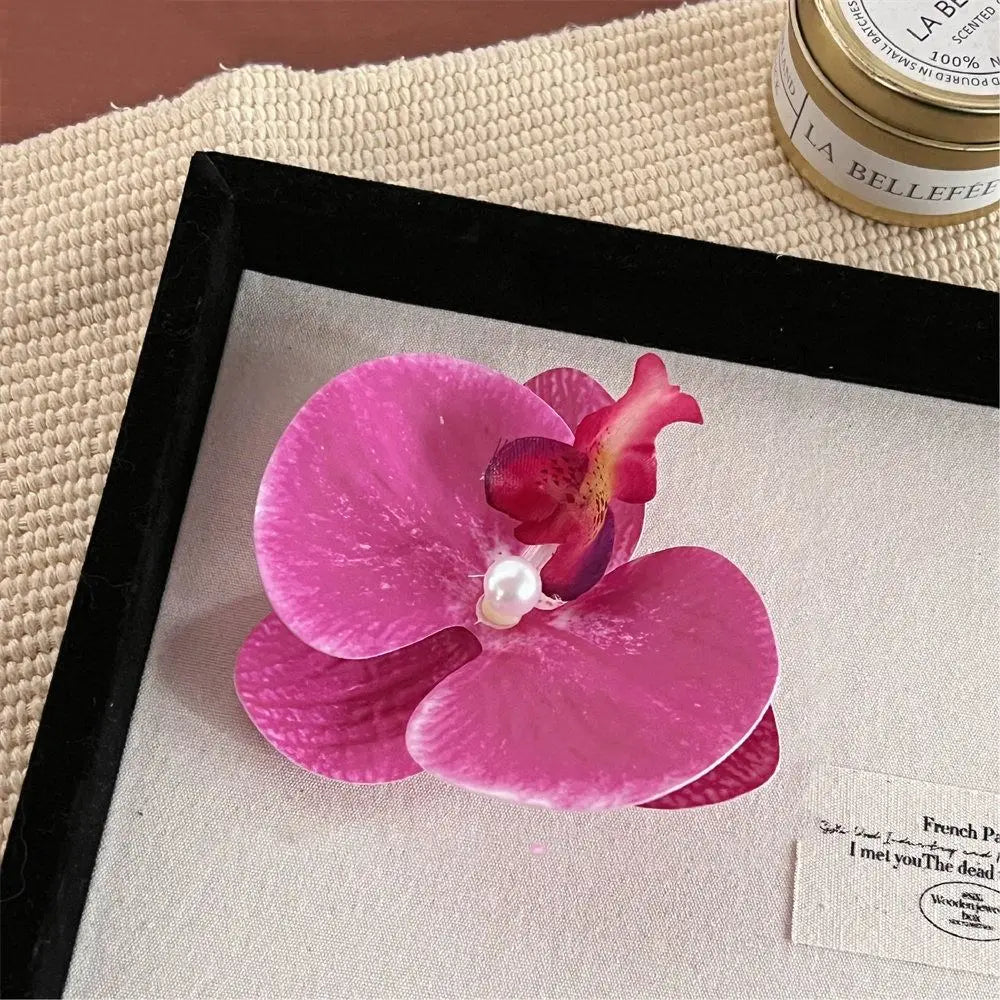 Simple Cloth Flower Hair Clip Butterfly Orchid Pearl Orchid Flower Hairpin Korean Style Bohemian Style Girl Hair Clip Seaside