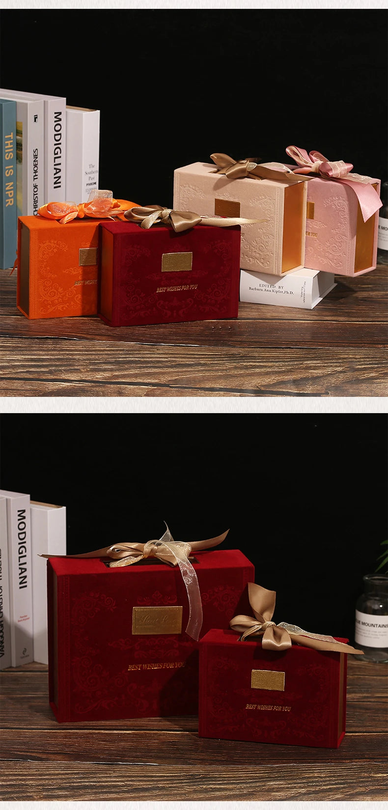 Valentine's Day Gift Box with Satin Ribbon Bow Chinese Candy Box with Magnetic Closure Gift Wrapping Bag Event Party Supplies