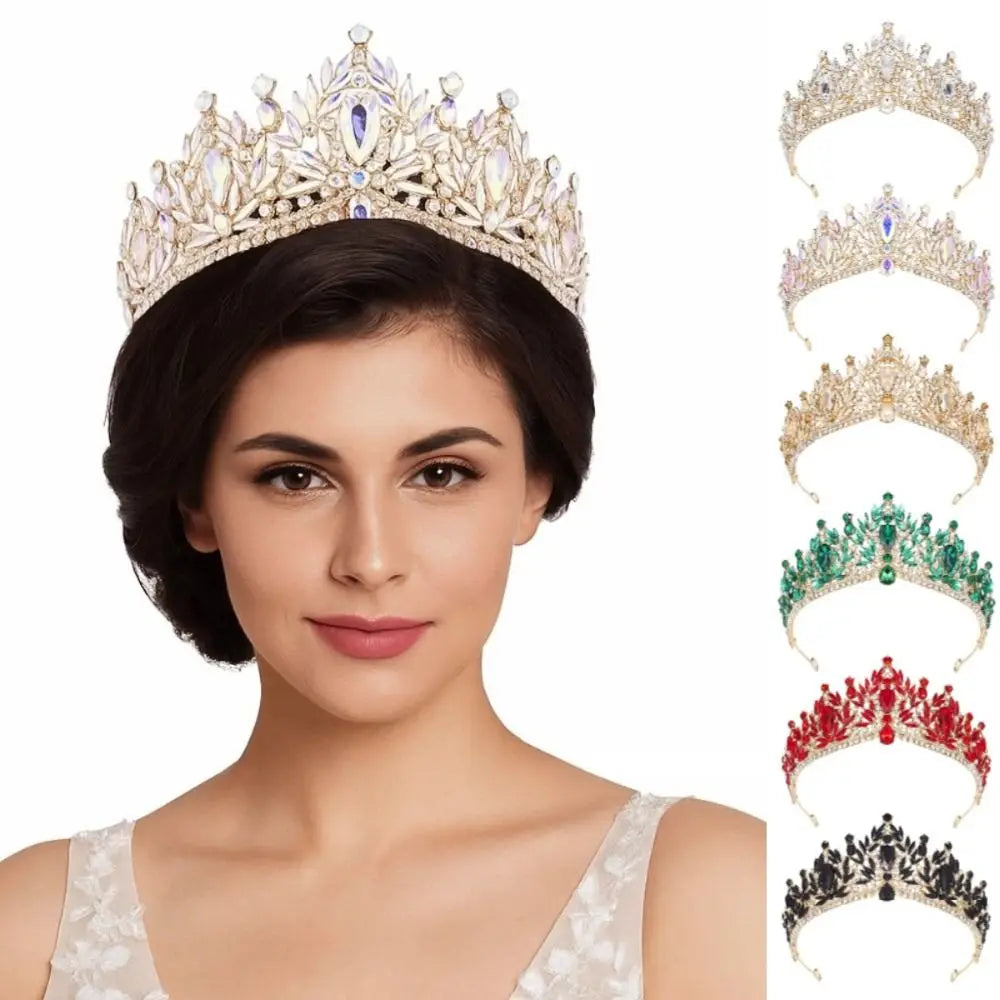 Luxury Baroque Queen Tiaras Elegant Adjustable Alloy Princess Crown European Style Dazzling Bridal Headwear Birthday Party