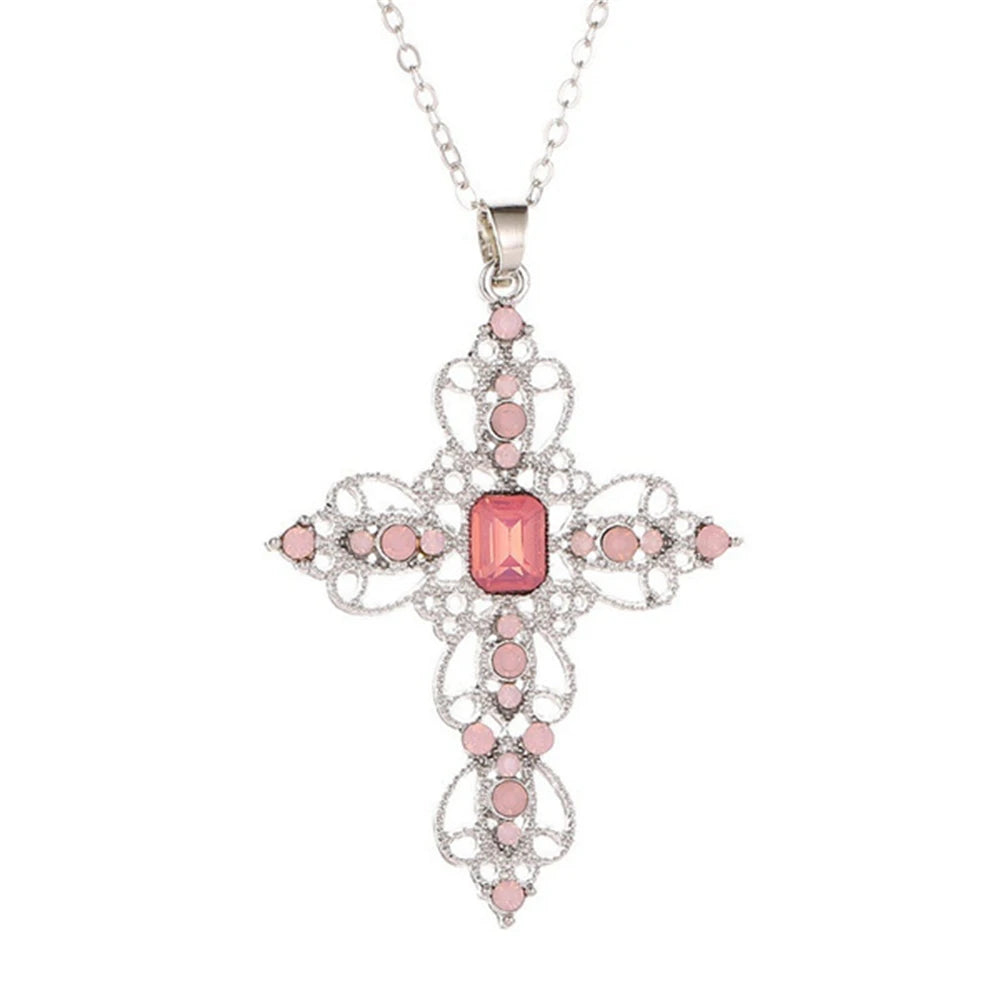 Fashion Exquisite Hollow Cross Necklace Bohemian Inlaid Rhinestones Clavicle Chain Jewelry Gifts For Women Girls Party Wearing