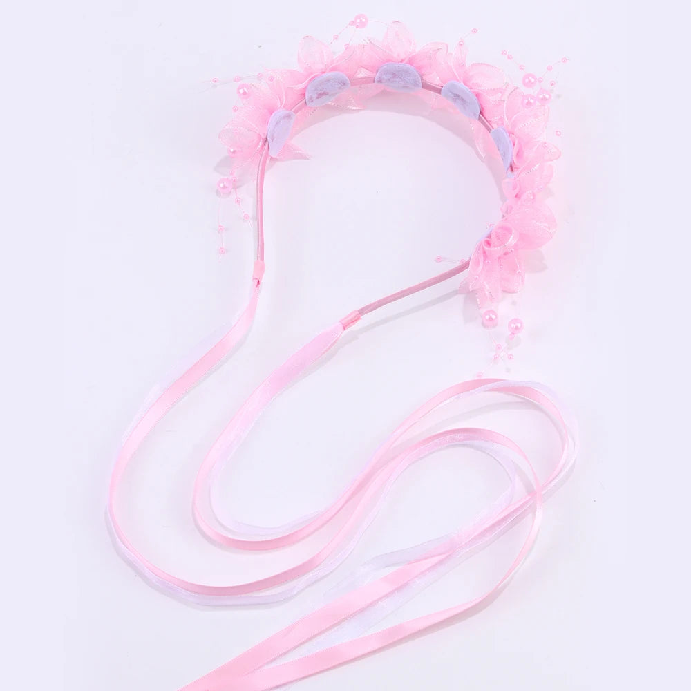 Fairy Flower Headband Sweet Lovely Girl Lace Floral Pearls Hair Hoop For Princess Wedding Birthday Headwear Accessories Gifts