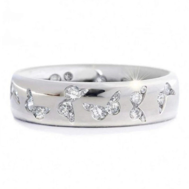 Colorful Butterfly Ring Wedding 925 Sterling Silver Plated Rings for Women Elegant Multicolor Zircon Ring Jewelry Girl Gift