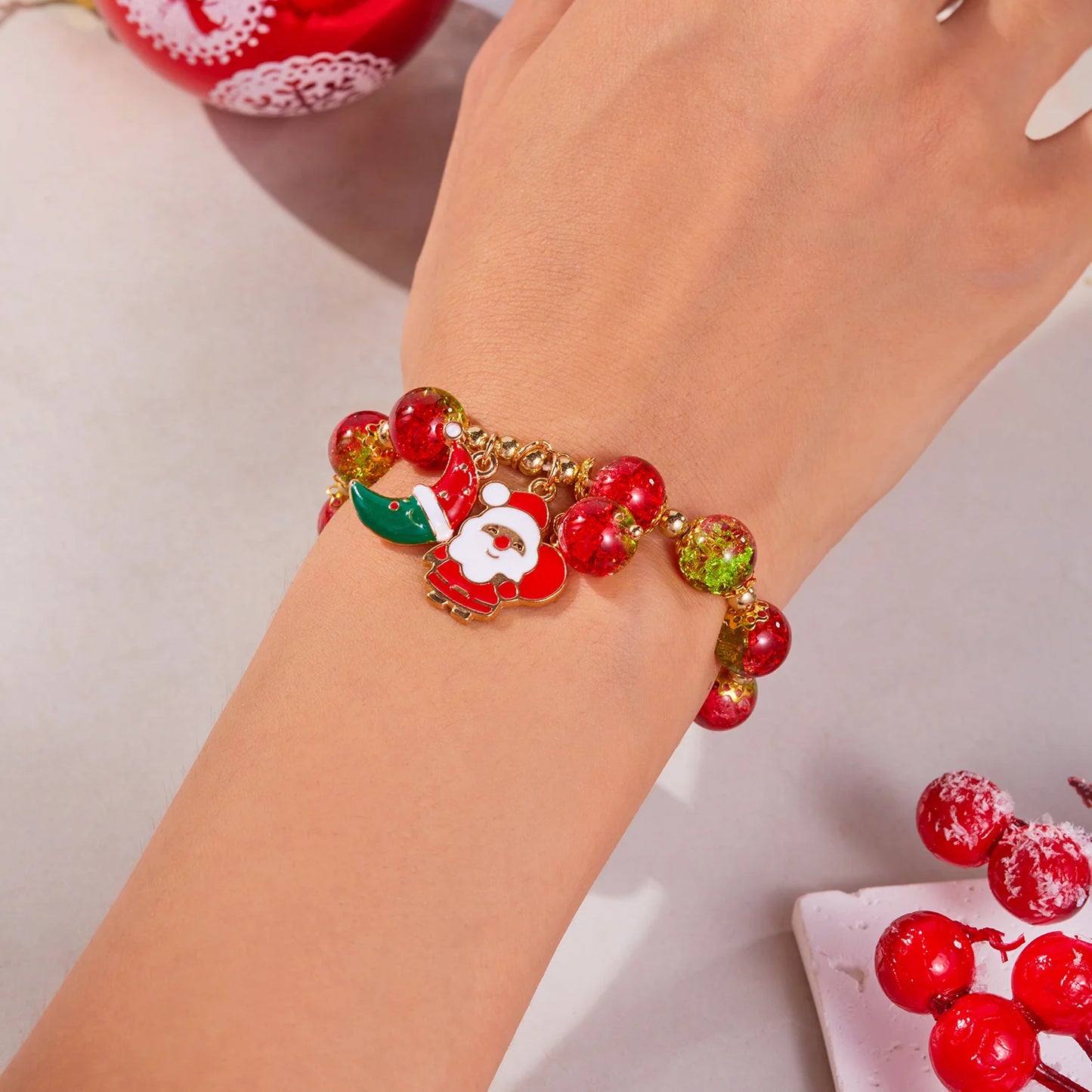 Trendy Christmas Bracelet for Women Men Sweet Handmade Crystal Beaded Santa Claus Tassel Bracelet New Year Party Jewelry Gifts