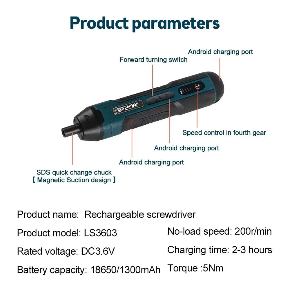Mini Electric Screwdriver Set USB Rechargeable 1300mah Adjustment Power Dril Multi-function Torque Repair Tools Kit