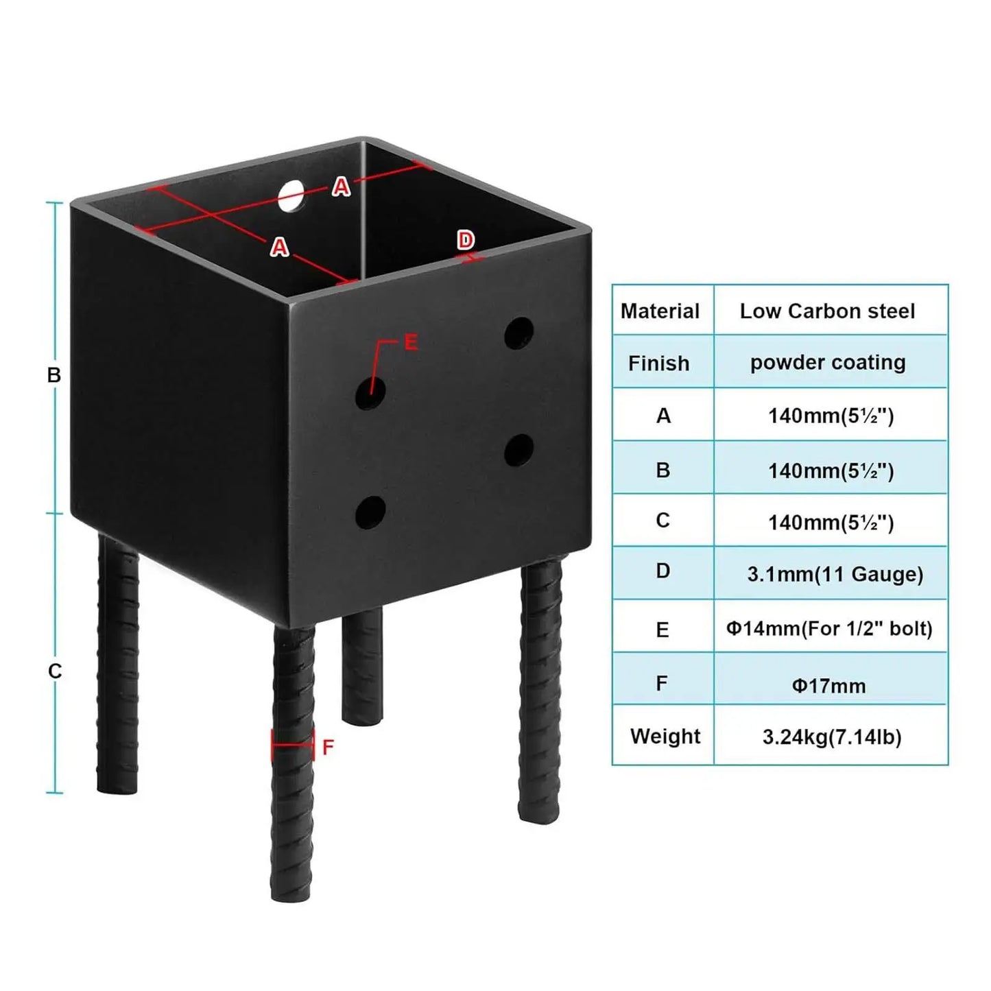 Post Base Heavy Duty for 6x6 Nominal Lumber Ground Spike Fence Post Holder for Terrace Pergola Deck Railings Wood Gazebo Fences