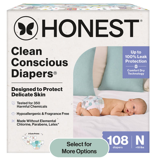 ® Clean Conscious Baby Diapers Size Newborn (<10 Lbs), Hypoallergenic and Plant Based, 108 Count