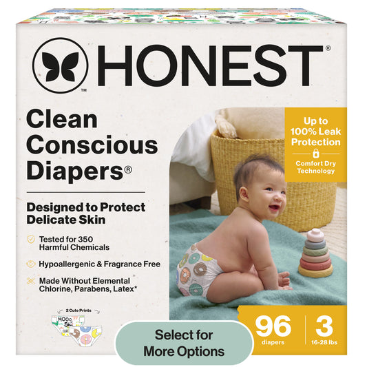 ® Clean Conscious Baby Diapers Size 3 (16-28 Lbs), Hypoallergenic and Fragrance Free, 96 Count