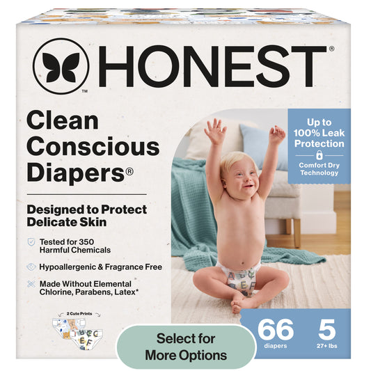® Clean Conscious Baby Diapers Size 5 (27+ Lbs), Hypoallergenic and Fragrance Free, 66 Count