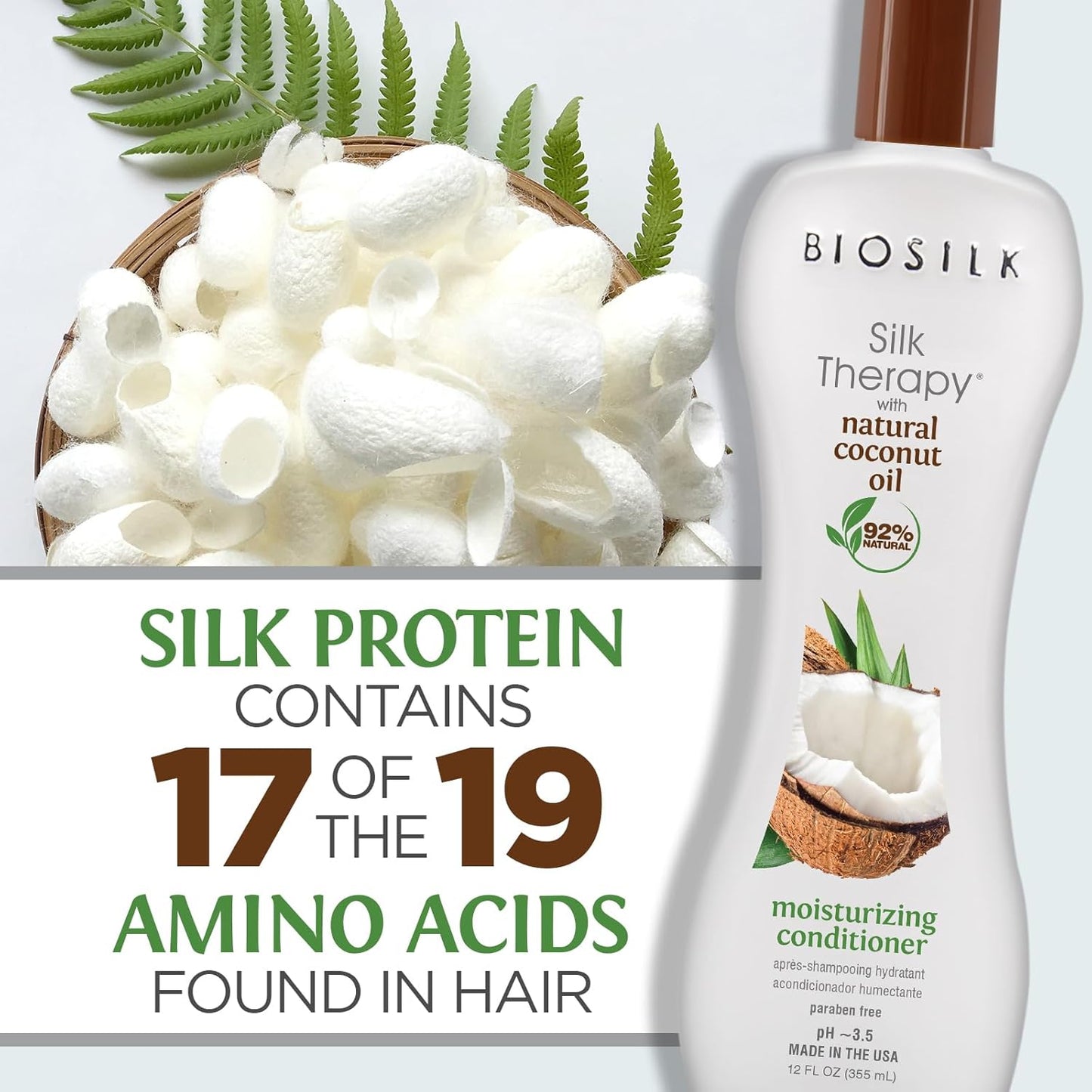 Silk Therapy with Natural Coconut Oil Moisturizing Conditioner, Nourishing & Helps Eliminate Frizz, Sulfate, Paraben & Cruelty-Free, 12 Oz