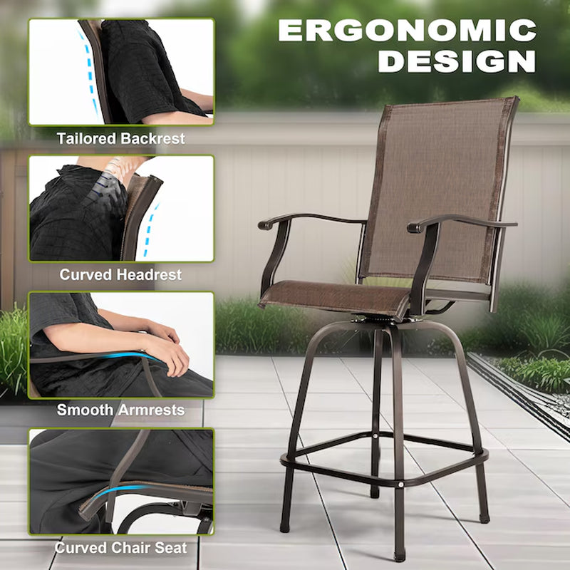 Patio Swivel Bar Chairs Set of 2 Brown with Gold Point Iron Frame Swivel Bar Stool Chair with Brown Sling Seat