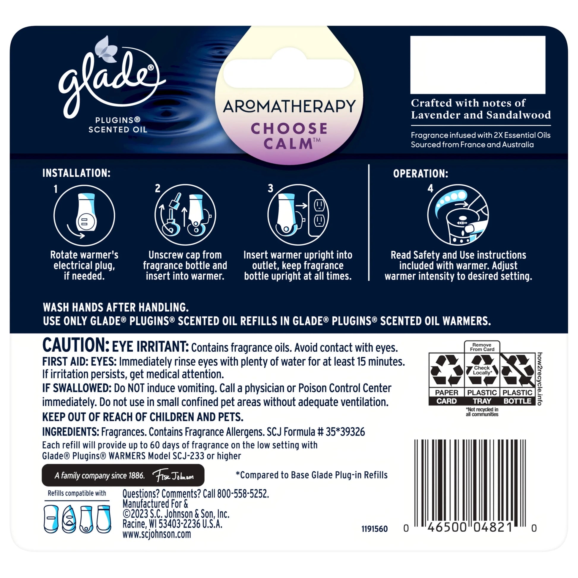Aromatherapy Plugins Air Freshener Refills, Choose Calm Scent with Notes of Lavender & Sandalwood, Fragrance Infused with Essential Oils, 5 X 0.67 Oz (19.8 Ml)
