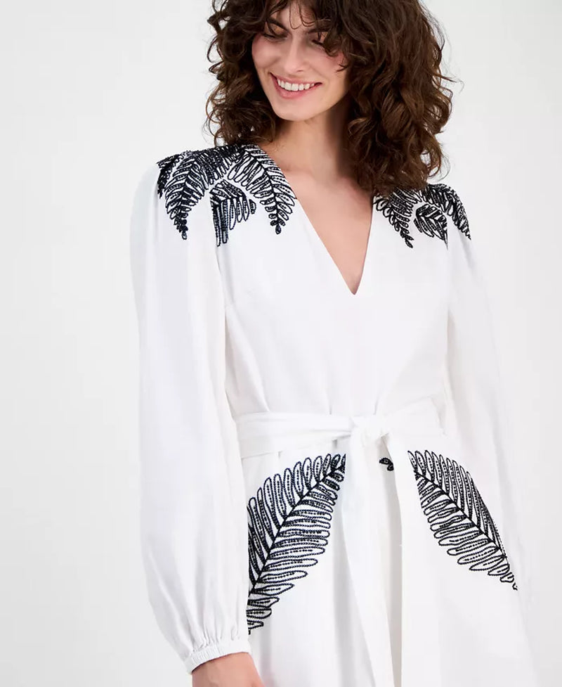 Women'S Palm Embellished Long-Sleeve Mini Dress, Macy'S Exclusive