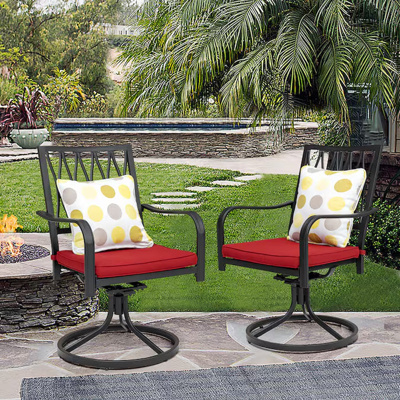 Swivel Chairs Set of 2 Black Iron Frame Swivel Conversation Chair with Red Solid Seat
