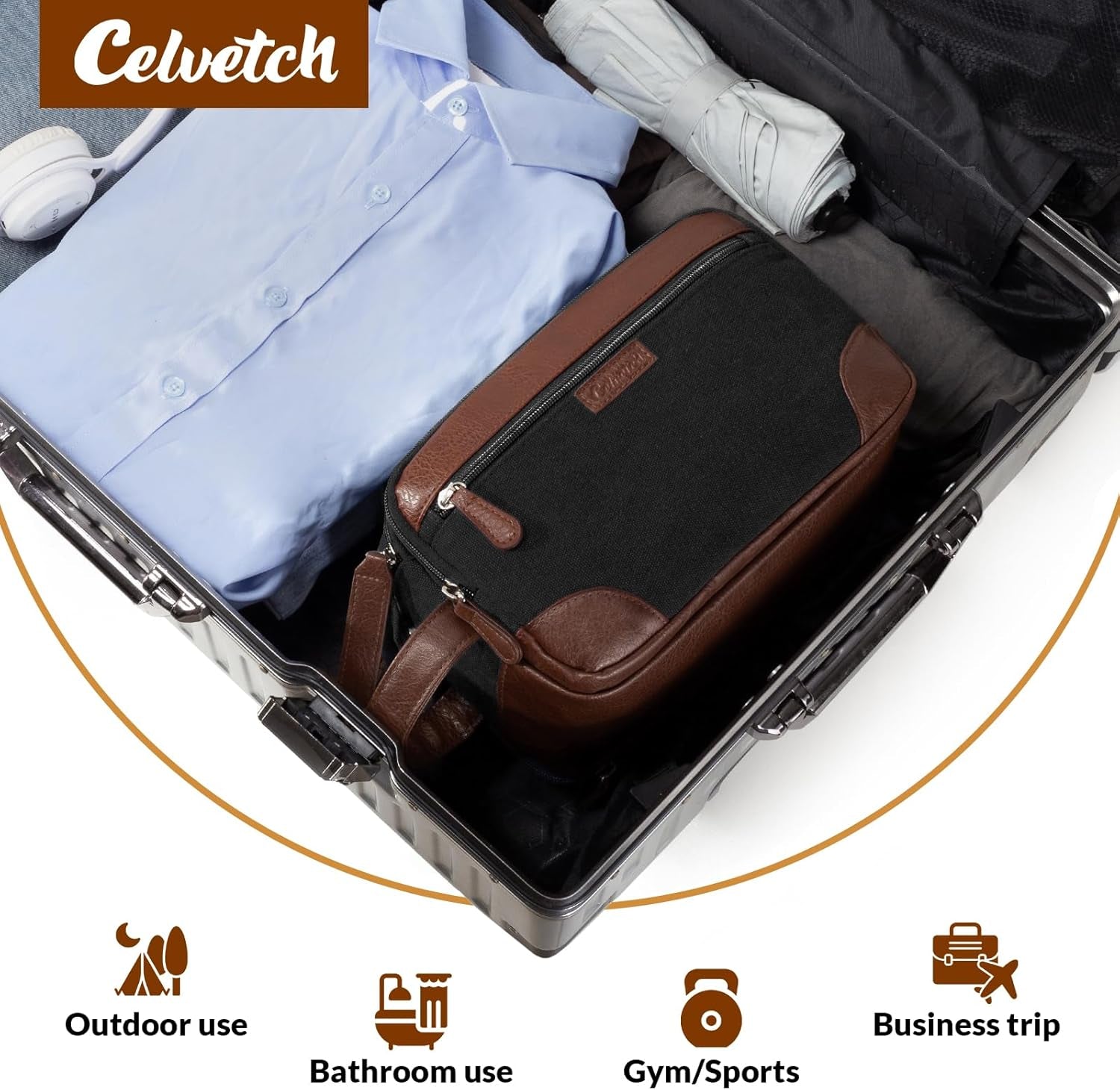 Travel Toiletry Bag for Men - Canvas Toiletries Bag with Multiple Pockets Large Hanging Travel Kit Bag for Toiletries Essentials Accessories - Black
