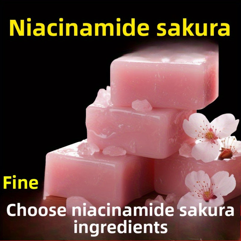 5pcs Cherry Blossom Niacinamide Soap, Rich in Cherry Blossom, Niacinamide Ingredients, Deep Cleansing, Makeup Remover, Hydrating and Moisturizing for All Light Beige Types, Long-Lasting Fragrance, Ideal Gift for Mother'S Day,