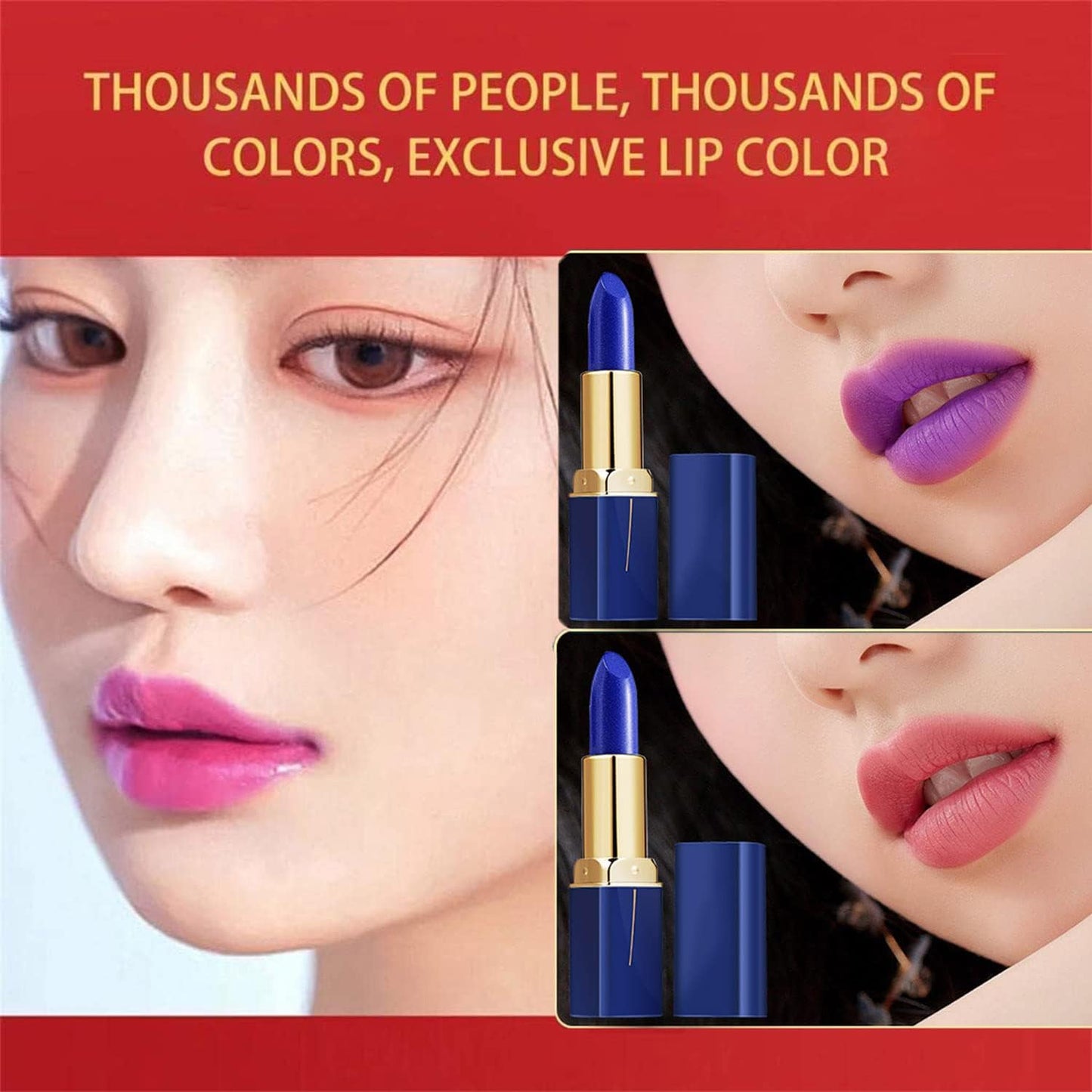 Blue Enchantress Color Changing Lipstick Magical Discoloration Blue-Rose Temperature Changing Lipstick Blue Rose Lipstick Temperature Color Changing Long Lasting Moisturizing Lipstick (Set of 2)