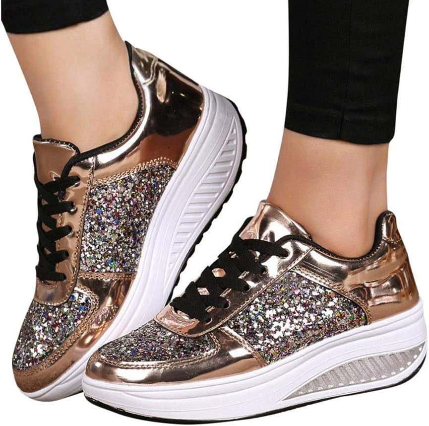 Farjing Sneakers for Women Wedges Sneakers Sequins Shake Shoes Fashion Girls Sport Shoes