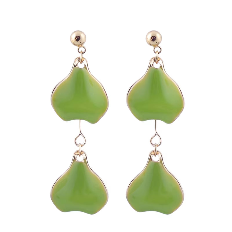 Unique Black&Pink&Green Enamel Petaloid Drop Earrings for Women Gifts Gold Color Fashion Jewelry Accessories Wholesale