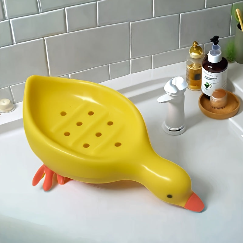 White 1-Pack Adorable Duck-Shaped Soap Dish with Efficient Drainage - Durable Plastic, Easy to Clean, Oval Design for Bathroom & Kitchen Decor, Playful Design | Easyclean Material, Soap Bar Holder