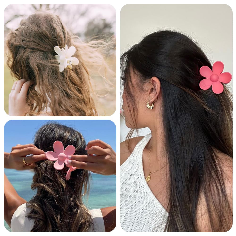 Flower Hair Clips - 6Pcs Large Claw Clips for Women with Thin or Thick Hair - Cute Accessories and Gifts for Girls