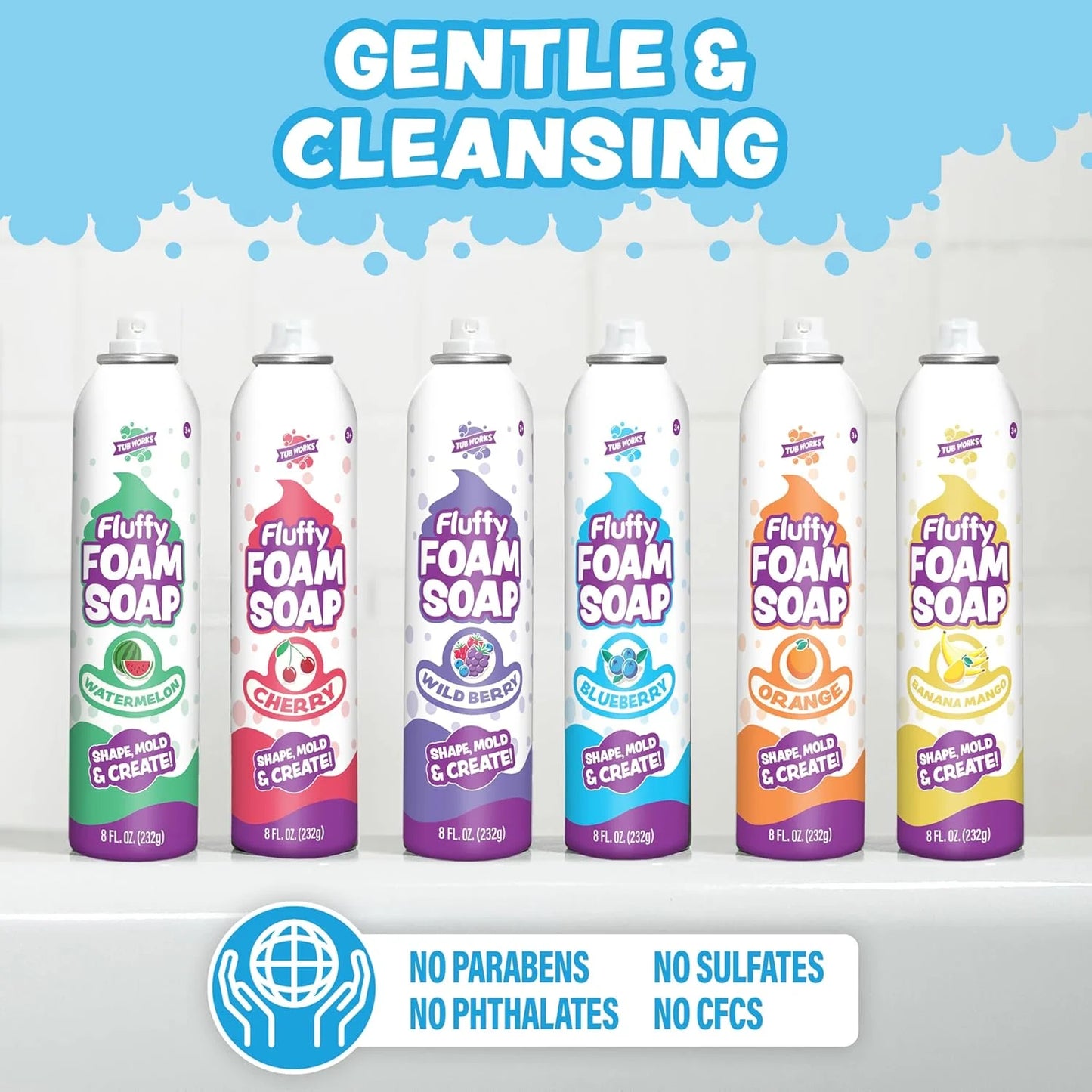 Fluffy Foam Soap Variety 6 Pack, Gentle, Cleansing Kids Bath Soap, Fruity, Fun B
