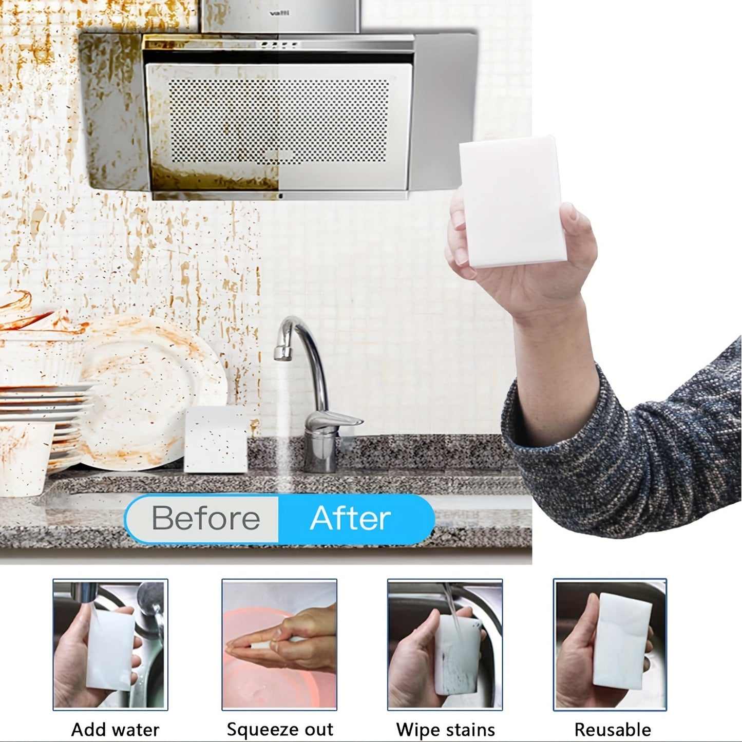 100pcs Magic Eraser Sponges - Ultra Absorbent Melamine Foam for Cleaning Kitchen, Bathroom, Sink, Oven, Stove, Plate, Shower, Tile, Wall, and Car - Effective Household Cleaning Supplies and Tool