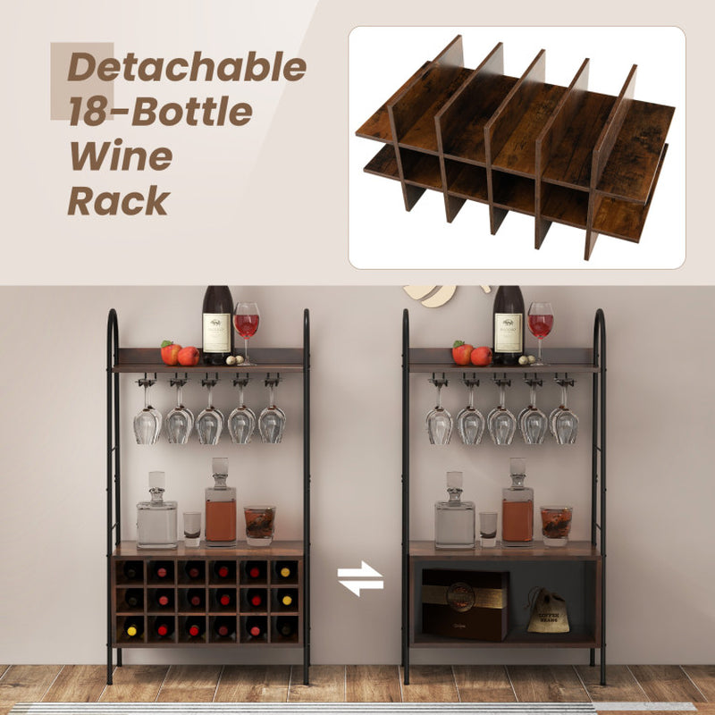 Baker'S Rack with Detachable Wine Rack and 5 Rows of Stemware Holder