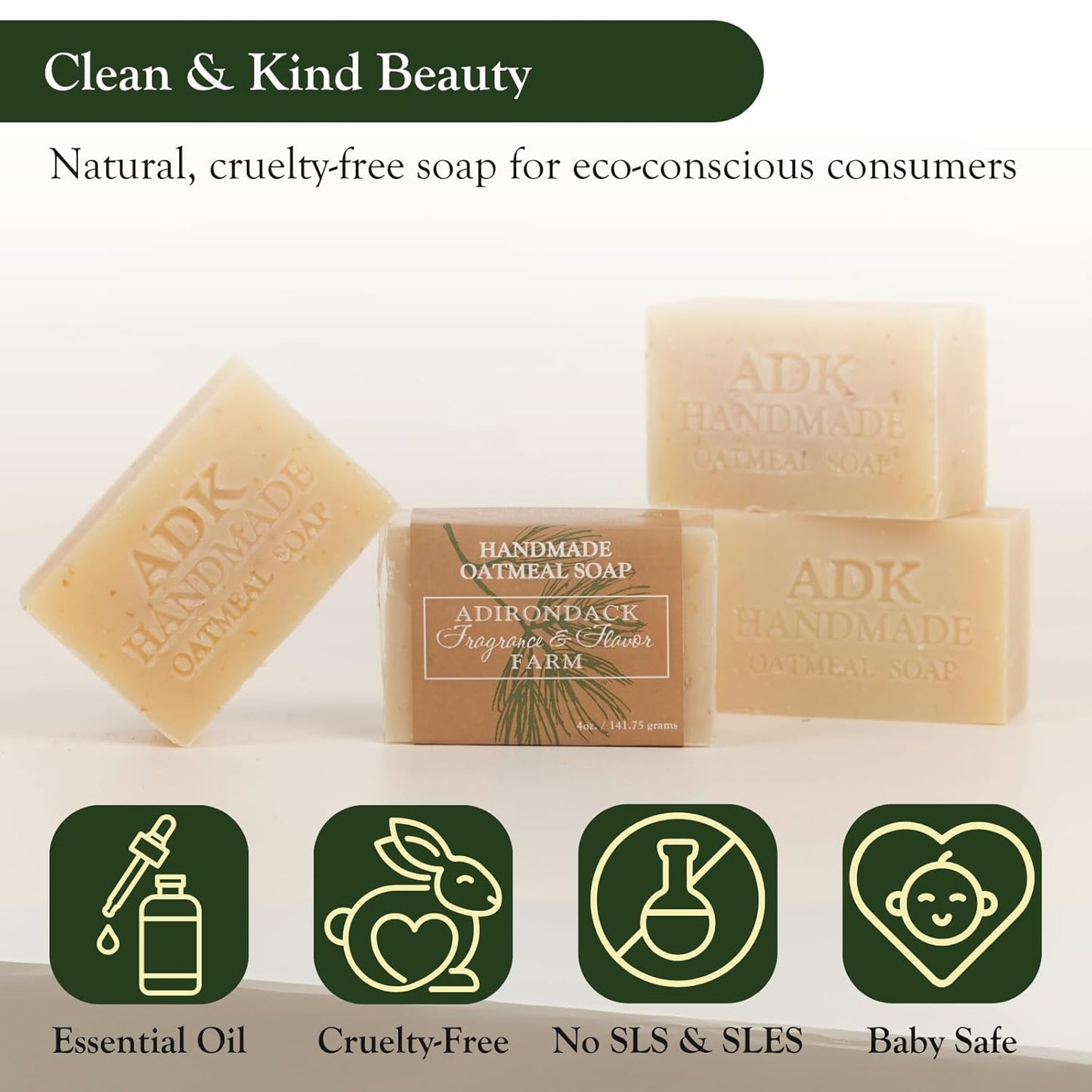 ADK Natural Oatmeal Soap Bar 16 Oz., Handmade Vegan Olive Oil Body Soap for Dry and Sensitive Skin, Moisturising for Men, Women & Babies, Produced in the USA