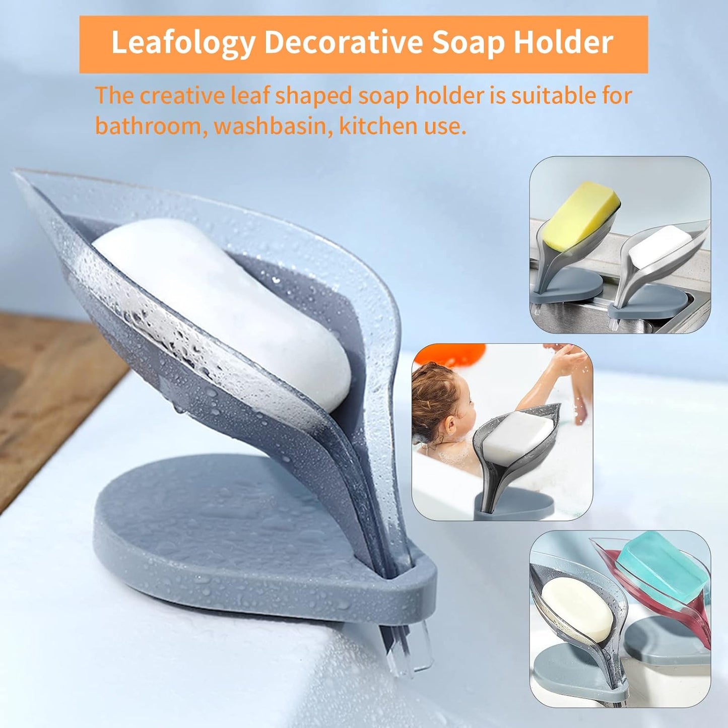 Bar Soap Holder Leaf Shape - Self Draining Soap Dish for Bar Soap, Decorative Plastic Soap Tray, Soap Box with Suction Cup for Shower Bathroom Kitchen Sink(Not Punched)
