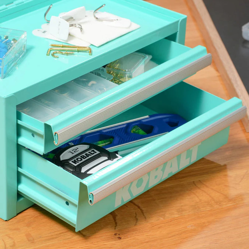 Portable Mini Toolbox 10.83-In W X 5.91-In H X 5.91-In D 2 -Drawer Teal Steel Tool Box