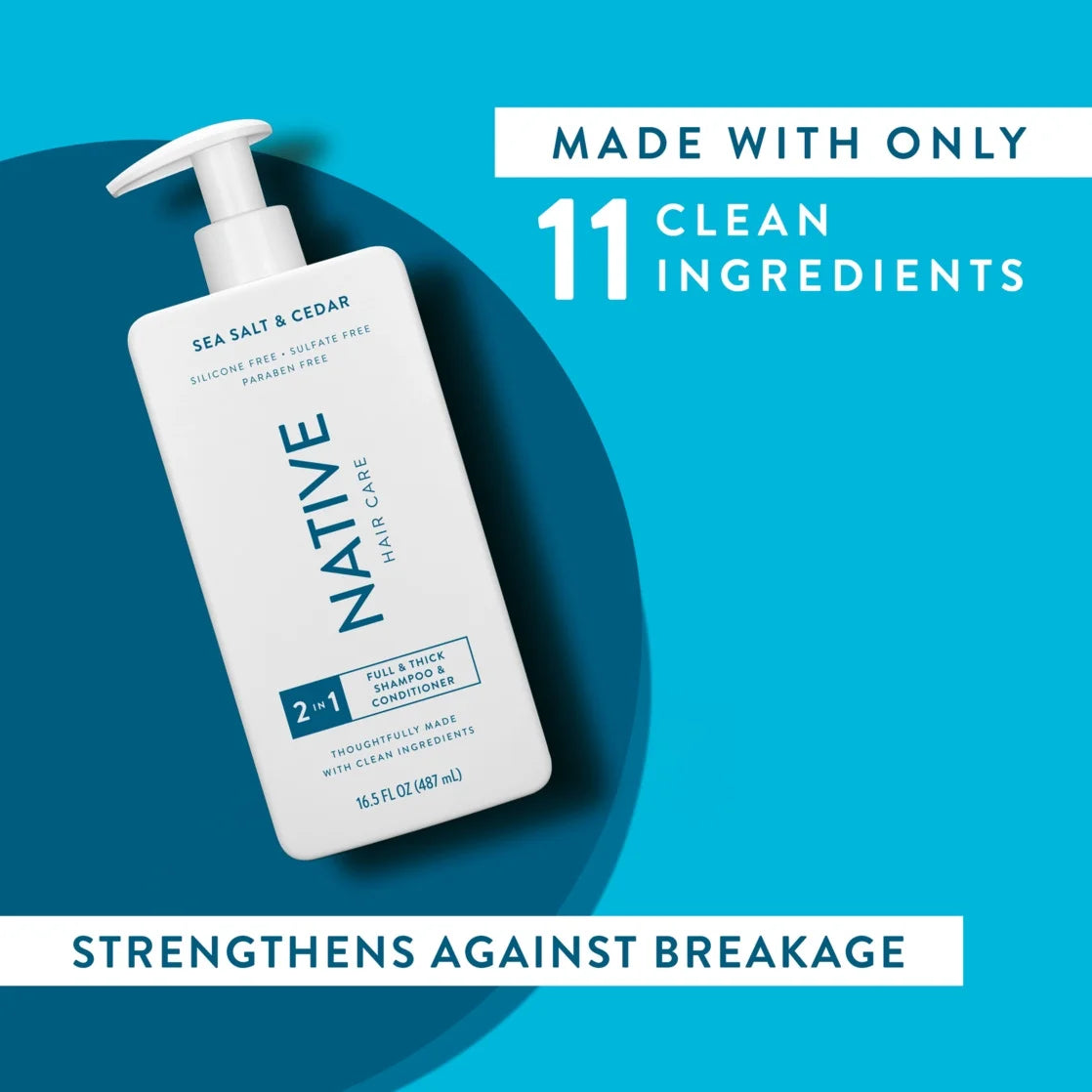 Full & Thick 2In1 Shampoo and Conditioner, Sea Salt & Cedar, Sulfate Free, for Men and Women, 16.5 Oz