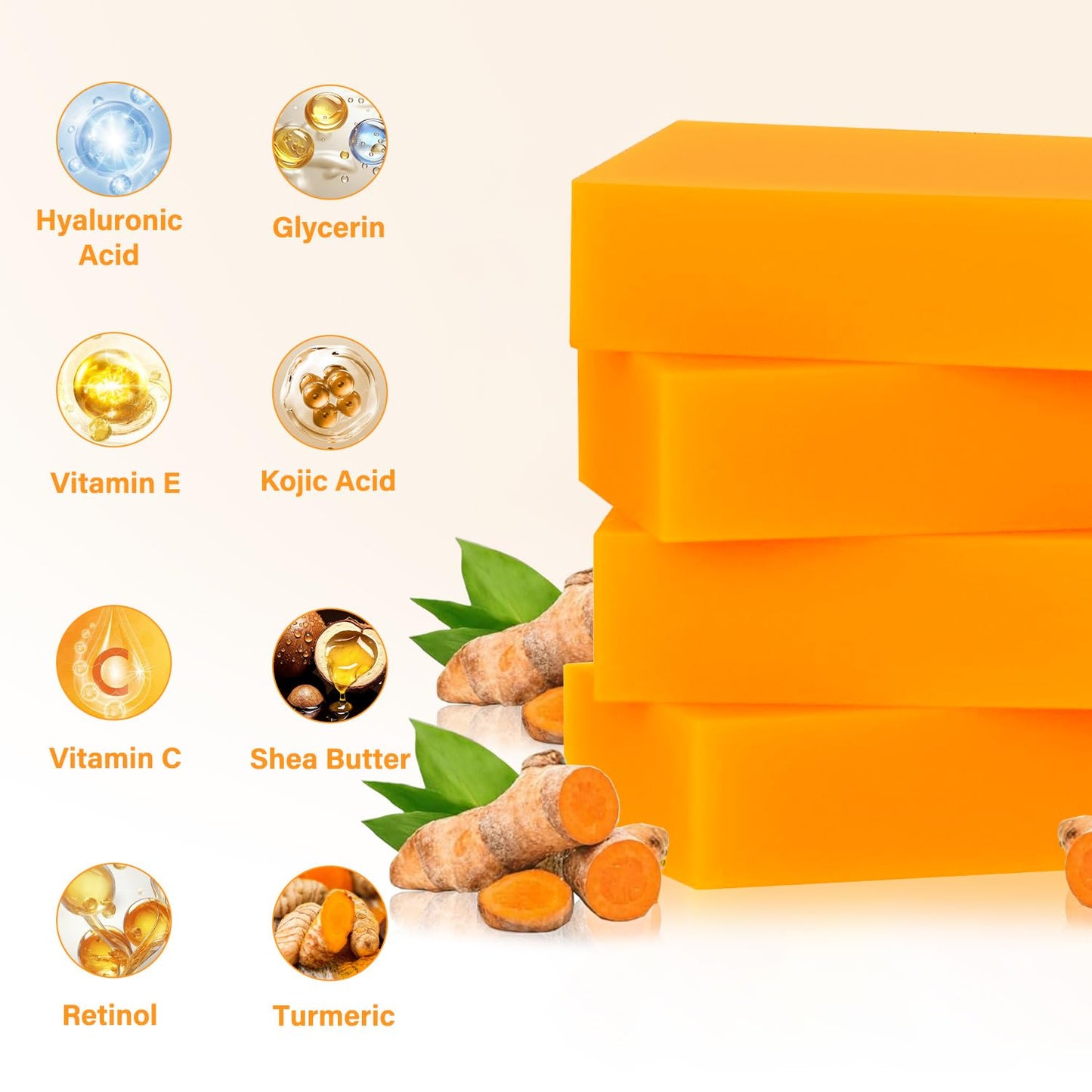 Turmeric Kojic Acid Soap Bars, Face&Body Dark Spots Remover, Turmeric Soap Bar for Dark Spots Brightening & Moisturizing with Collagen, Vitamin E, Retinol, Hyaluronic Acid, Shea Butter 1 Bar