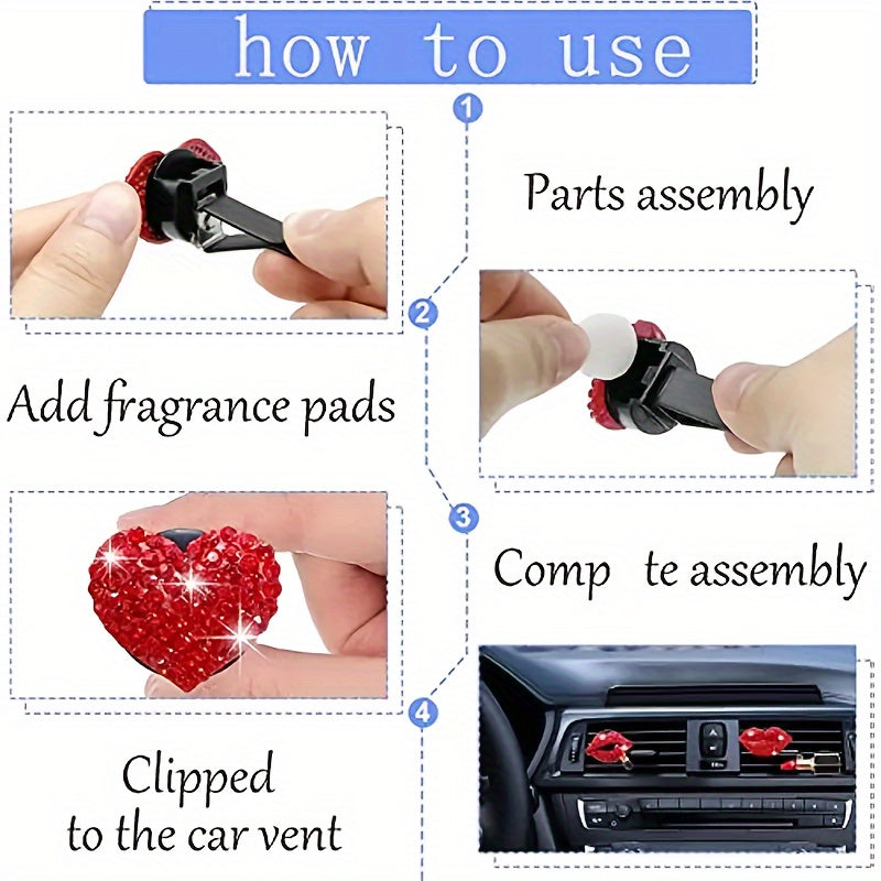 2pcs Car Air Outlet Aromatherapy💕 Clip💯 - Creative Rhinestone Heart Design - Perfume Decoration Clip - For Car Interior - Suitable for Women👑 & Girls - Perfect Gift for Car Lovers💖