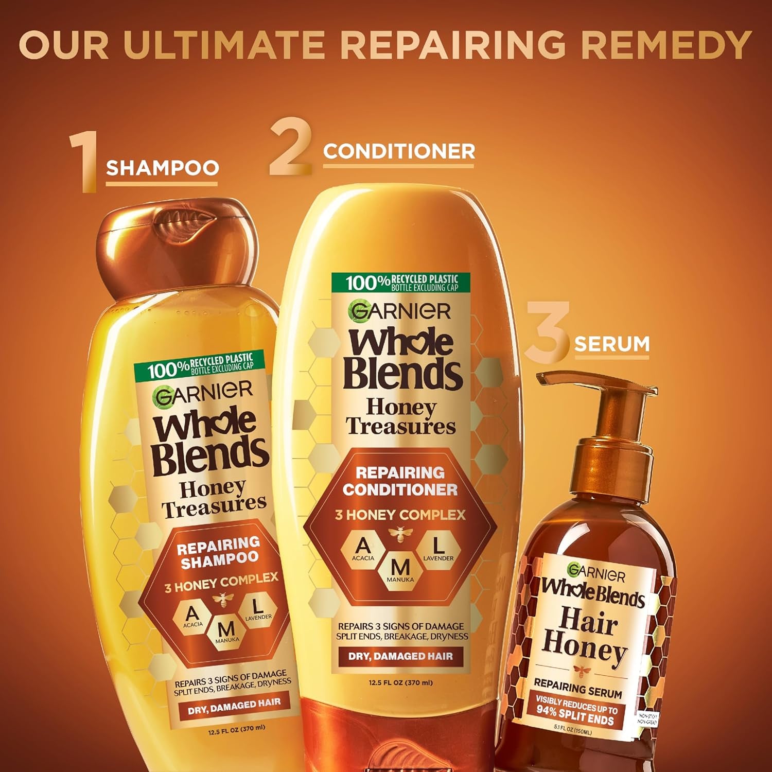 Whole Blends Honey Treasures Repairing Shampoo, for Dry, Damaged Hair, 3 Fl Oz (Travel Size), 1 Count (Packaging May Vary)