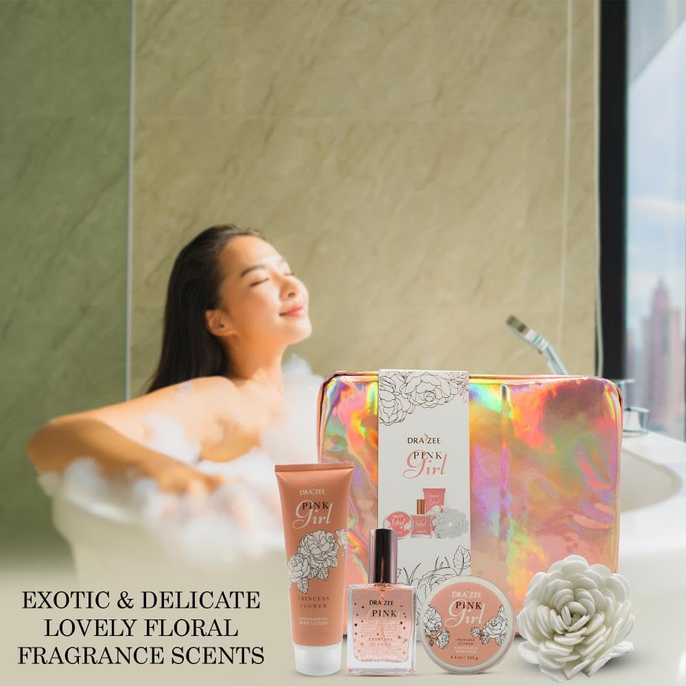 Luxury Spa Gift Baskets for Women-5 Pcs Princess Flower Scented Bath and Body Spa Set-Self Care Package, Gift for Mom-Bath Basket-Body Care Set for Girlfriend