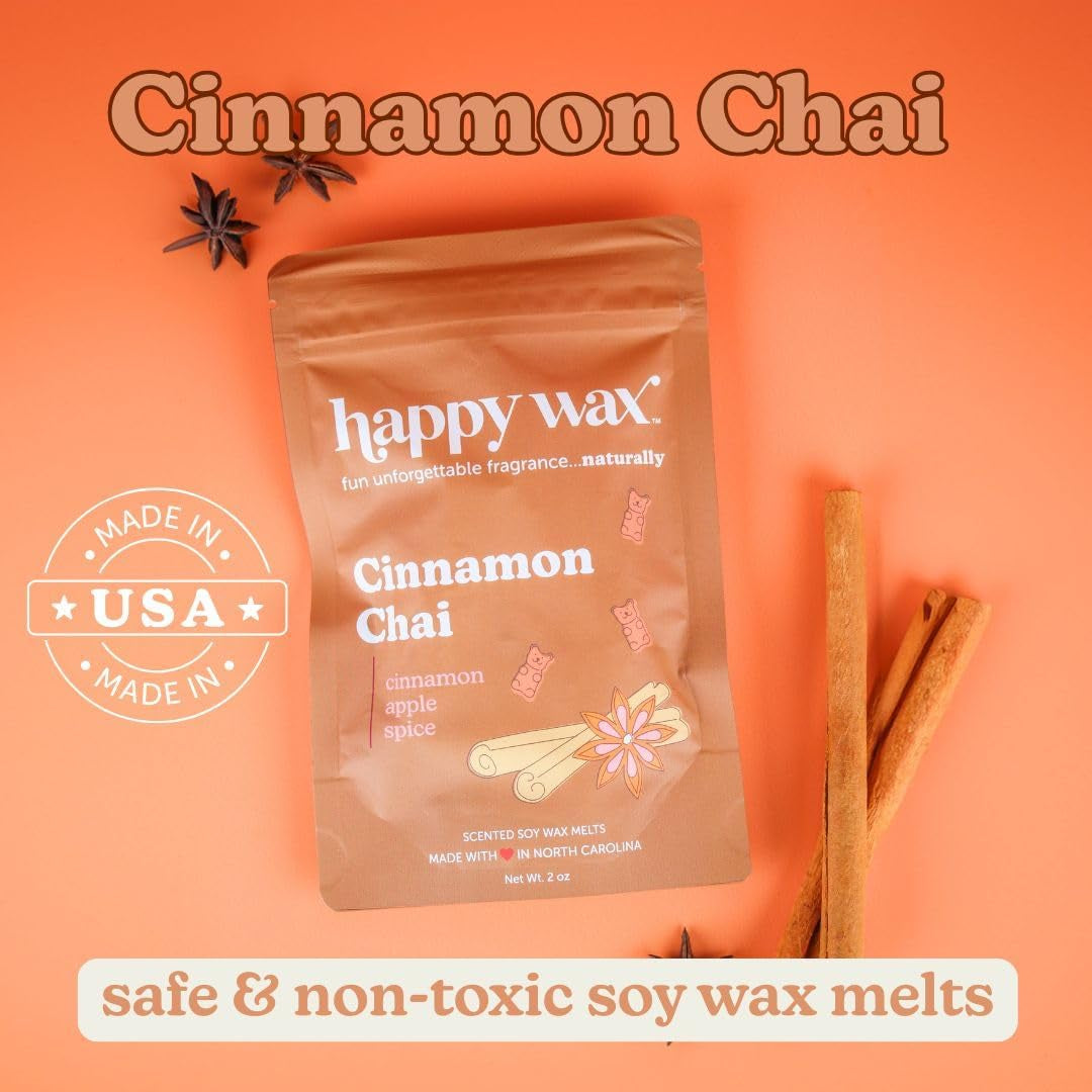 Cinnamon Chai Scented Bear Wax Melts - Natural Strong Fall Scented Infused with Essential Oils - Non Toxic - for Use with Warmers - 4 Oz Tin