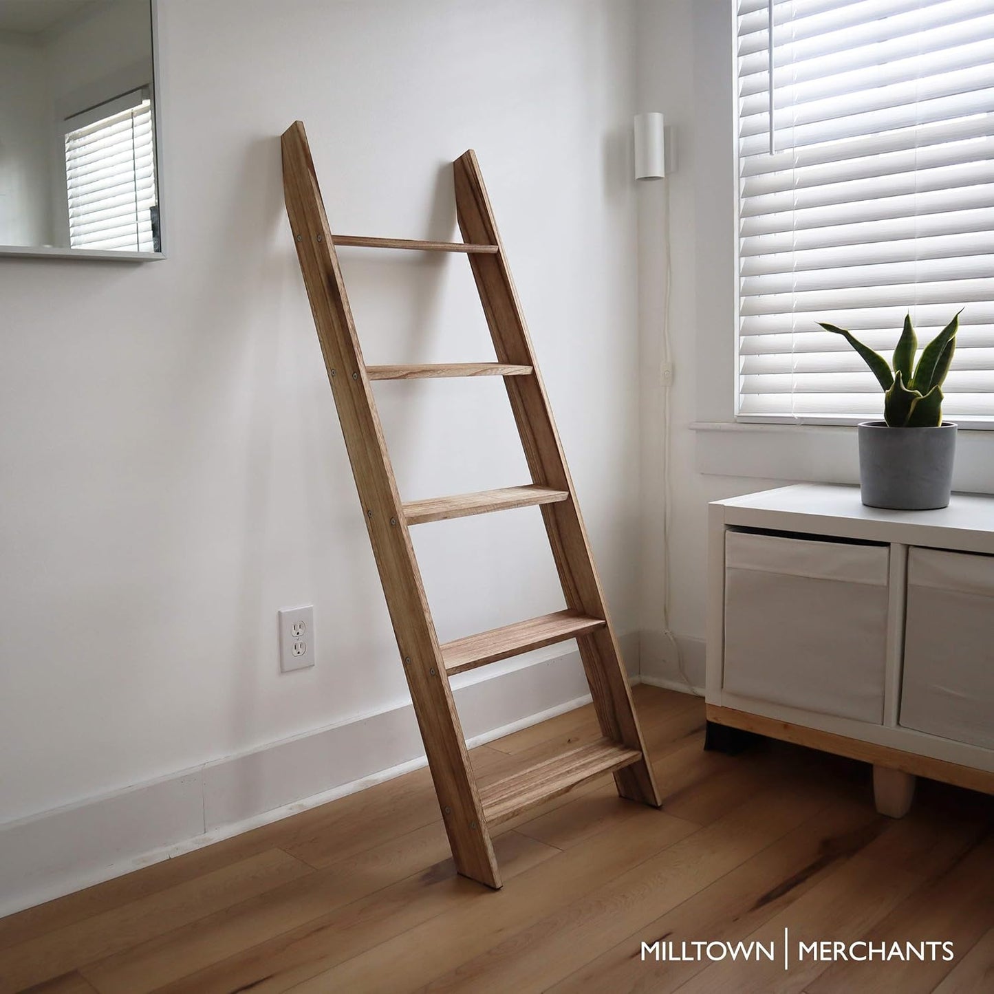 Rustic Blanket Ladder - Leaning Towel Rack for Living Room and Bedroom - Wood Holder for Throws (Driftwood)