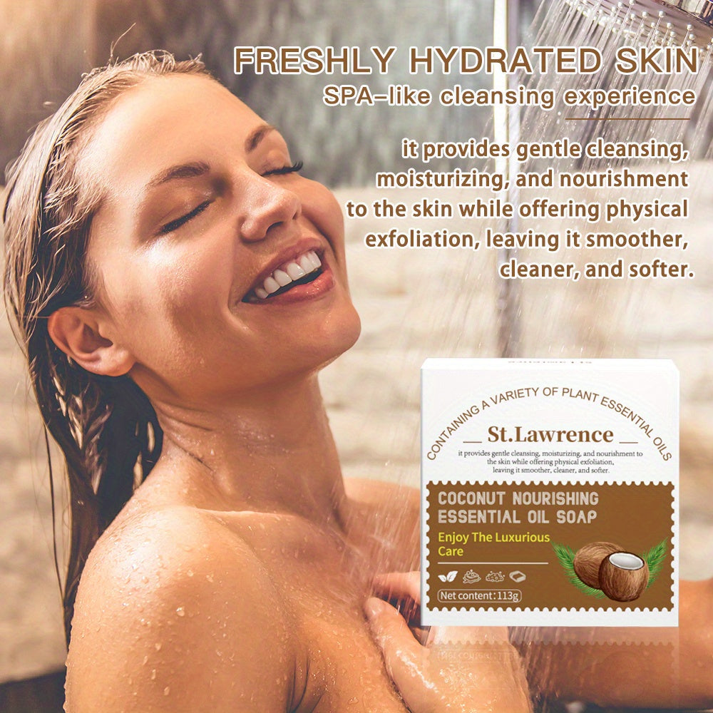 Coconut Nourishing Essential Oil Soap Bar - Hydrating & Moisturizing Body & Face Soap with Turmeric, Gentle Cleansing for All Light Beige Types, Unisex Adult Use, Shower & Hand Wash, Shower Soap, Natural Soap, Plantbased Soap