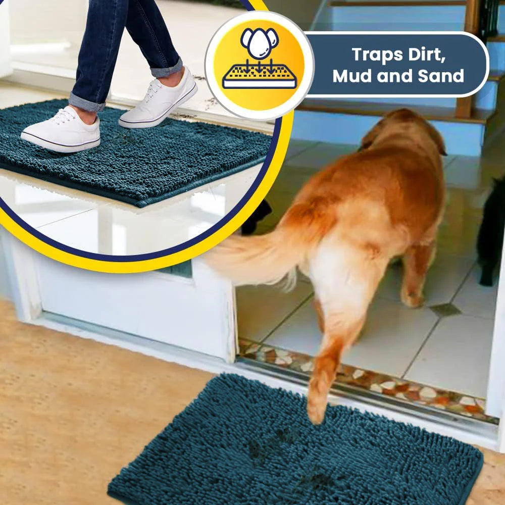 ® AS-SEEN-ON-TV Highly Absorbent Microfiber Door Mat and Pet Rug, Non Slip Thick Washable Area and Bath Mat Soft Chenille for Kitchen Bedroom Indoor and Outdoor - Atlantic Blue XL 59"X35"