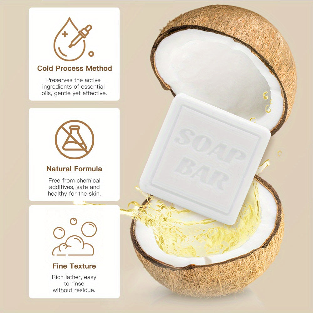 Coconut Nourishing Essential Oil Soap Bar - Hydrating & Moisturizing Body & Face Soap with Turmeric, Gentle Cleansing for All Light Beige Types, Unisex Adult Use, Shower & Hand Wash, Shower Soap, Natural Soap, Plantbased Soap