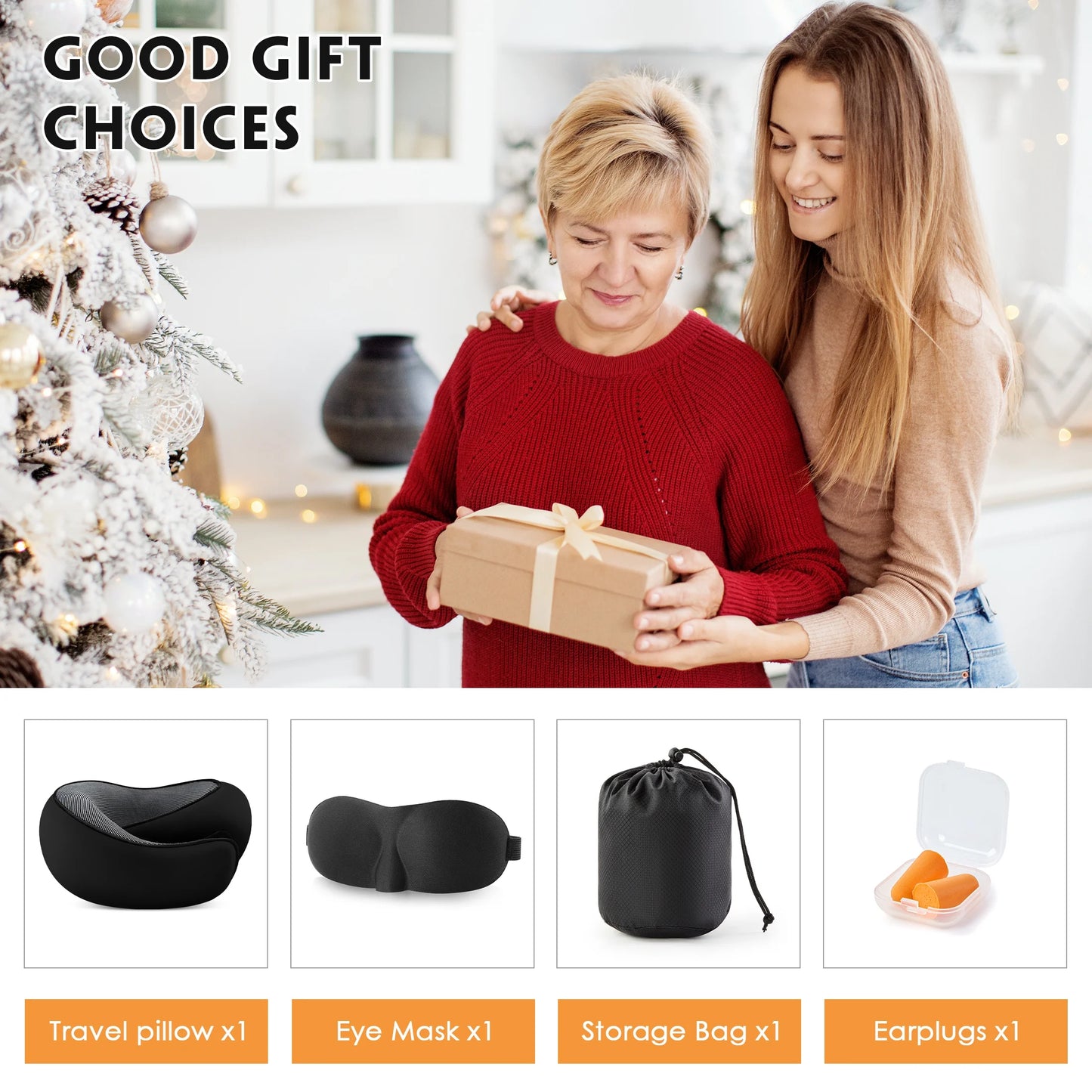 Travel Pillows for Airplanes, Travel Neck Pillow Travel Pillow, 360° Support Memory Foam Travel Pillow with 3D Contoured Eye Mask, Earplugs and Storage Bag for Airplanes Offices, Cars, Black