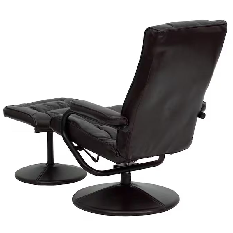 Brown Faux Leather Upholstered Swivel Recliner with Ottoman Set