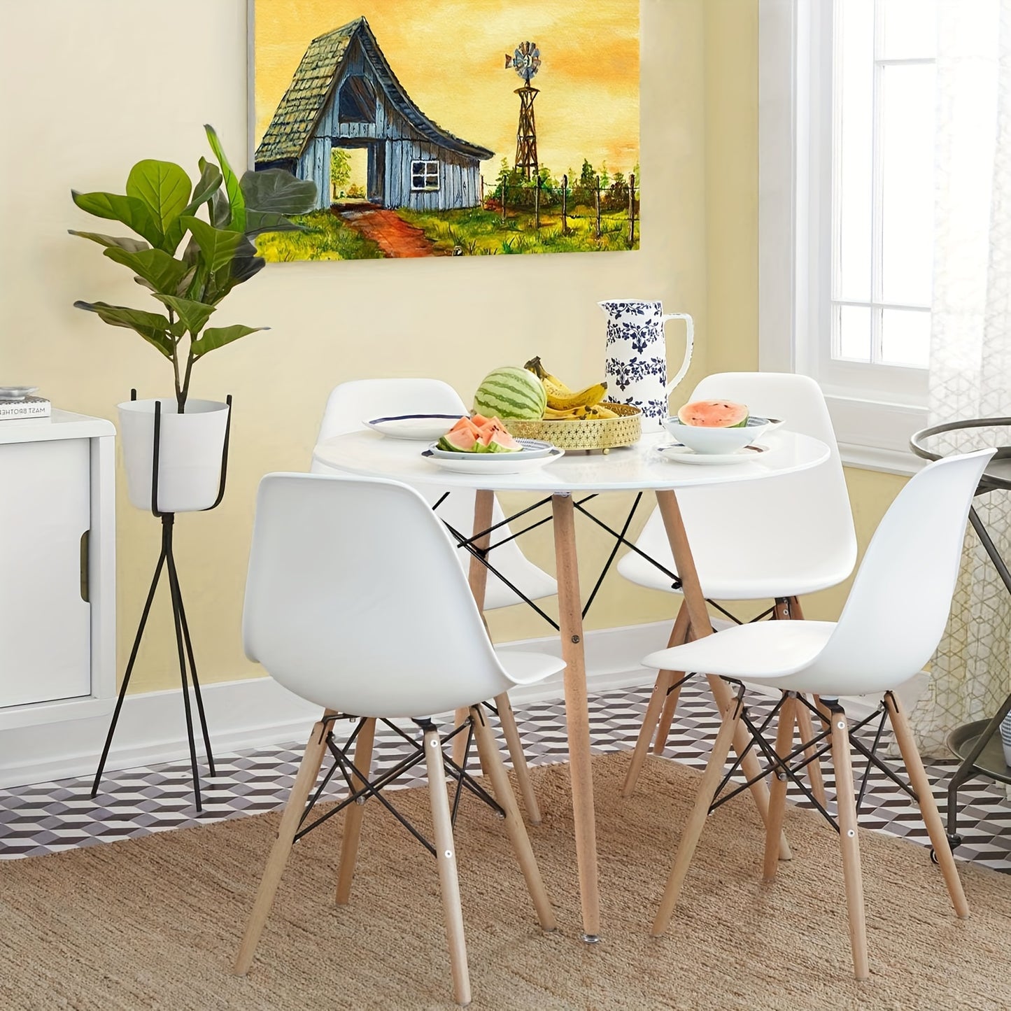 Pre-Assembled Mid Century Modern Dining Chairs, Set of 4, White