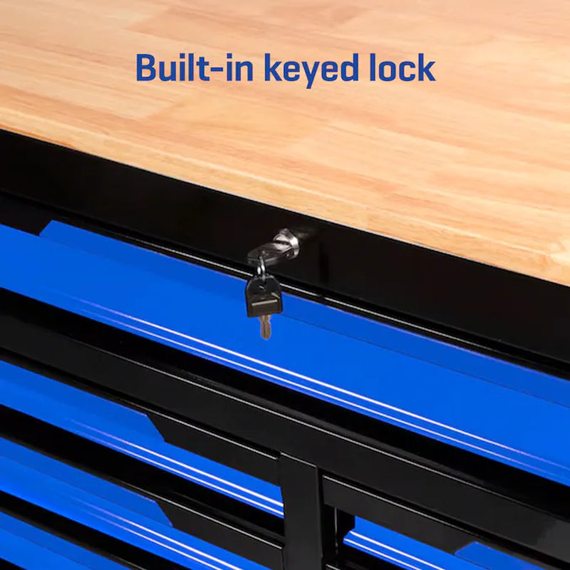 46.1-In L X 37.2-In H 9 -Drawers Rolling Black/Blue Wood Work Bench