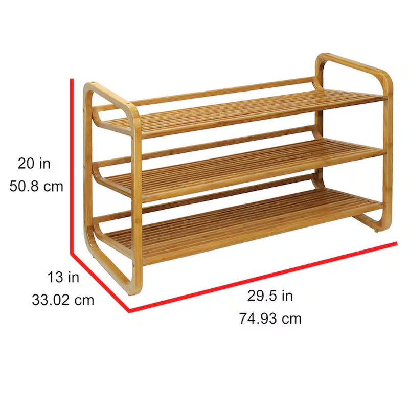 20.0-Inches H 3.0 Tier 12 Pair Brown Wood Shoe Rack